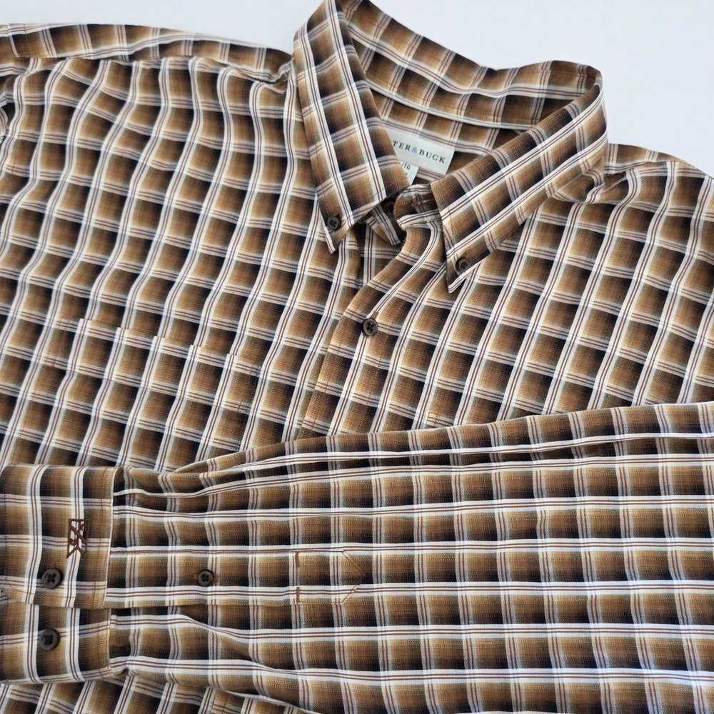 Cutter & Buck Button Down‎ Shirt Brown Plaid Cotton Mens XL